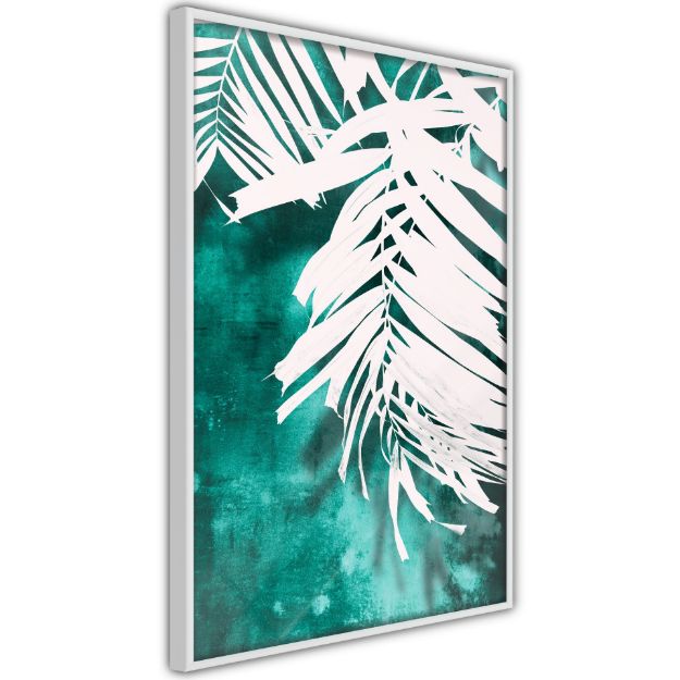 Poster - Palma bianca su sfondo verde acqua