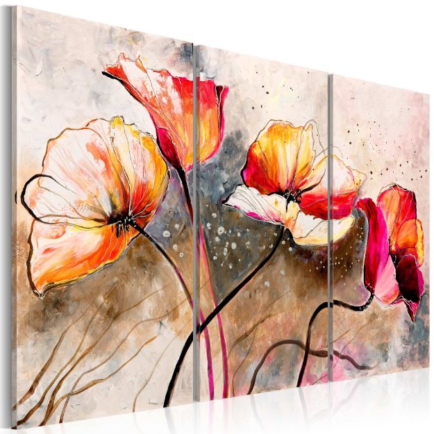 Quadro dipinto - Papaveri frustati dal vento