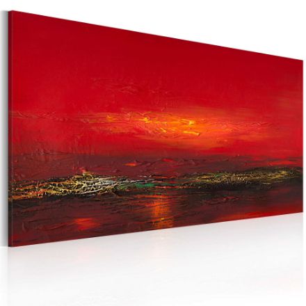Quadro dipinto - Tramonto rosso sul mare